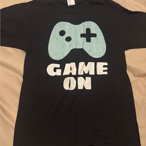 Black 'Game On' T-Shirt with Blue Graphic